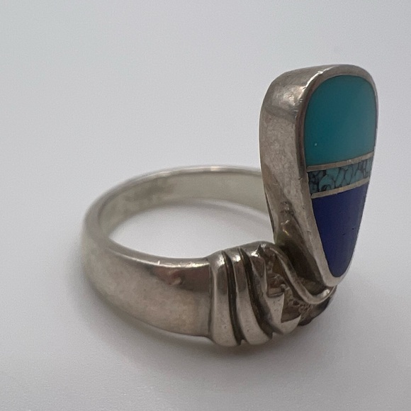 Vintage Turquoise & Lapis Lazuli Sterling Silver 925 Ring, Size 6.5 - Picture 3 of 5